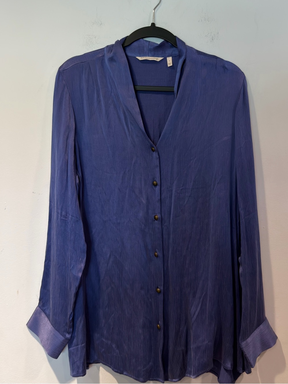Soft Surroundings Purple Silk-Like Deep Periwinkle Button-Front Women's Blouse